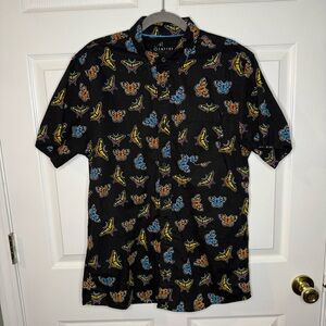 Empyre Short Sleeve Button Down Shirt  Colorful Butterfly Pattern Size Large GUC
